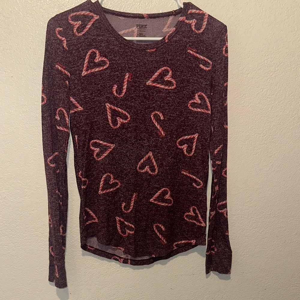 PINK Victoria's Secret Maroon Candy Cane Top